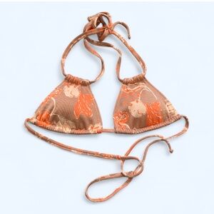Aerie Tan Orange Floral Padded Triangle Swim Top Size Medium